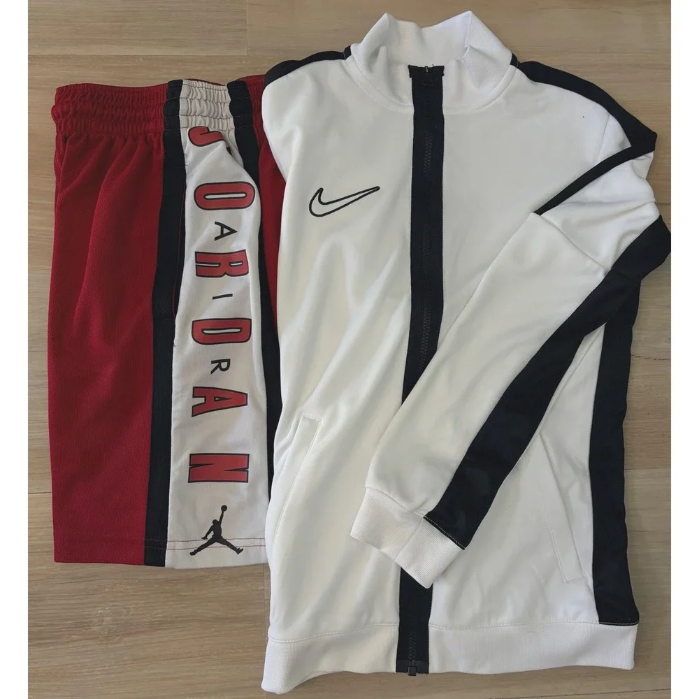 Nike Jordan Track Jacket and Shorts Set Small Kids White Red Black Activewear